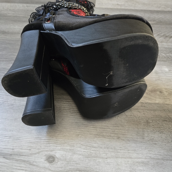 Demonia Black and Red Heeled Boots with Chains - Picture 7 of 7